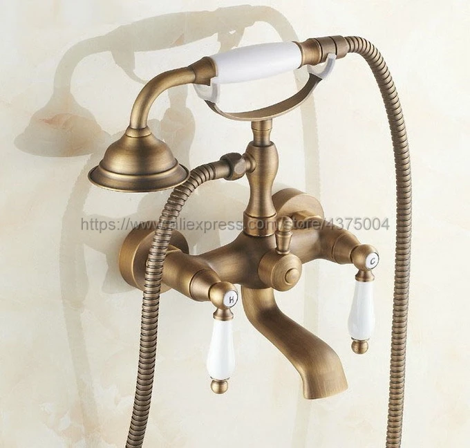 Antique Brass Wall Mount Bathroom Bath Tub Faucet Mixer Tap Ceramic Handle Hand Shower Head Ntf152 Antique Brass Wall Mount Bathroom Bath Tub Faucet Mixer Tap Ceramic Handle Hand Shower Head Ntf152