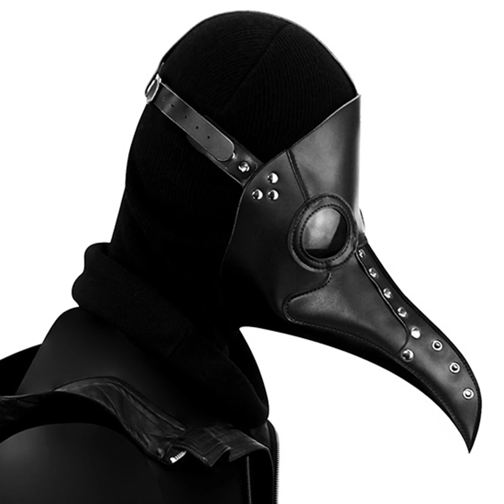 Black PU Leather Plague Doctor Bird Mask Long Nose Beak Scary Party Steampunk Cosplay Props