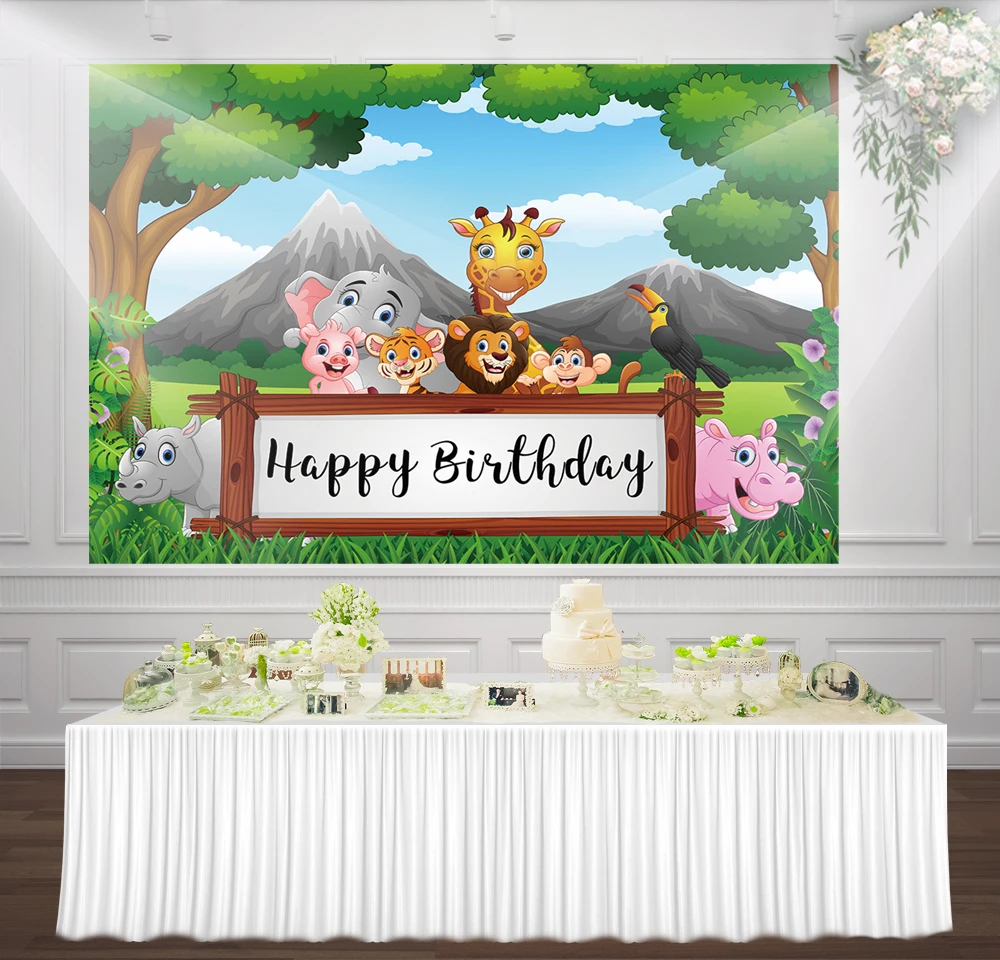 HUAYI Jungle Safari Forest Party Animal Birthday Photography Backdrop Photo Background Birthday Party Decor Photo Props W-1742