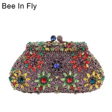 Розовый цветочный клатч золотого цвета с украшением в виде кристаллов класса люкс Для женщин клатч со стразами вечерние сумки дизайнерское ожерелье портмоне сумки с кристаллами