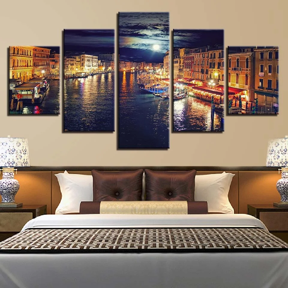 Us 9 99 Home Decor Prints Hd Canvas Poster Frame 5 Venice Parts Night City Scene Wall Art Paintings Water Boat Photos Living Room In Painting