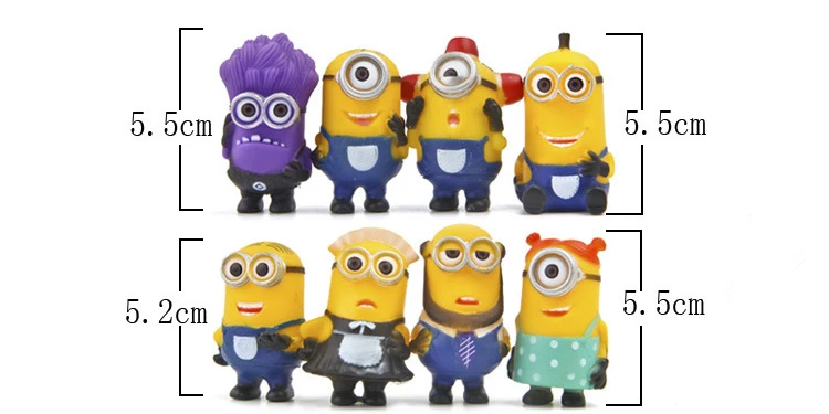 8pcs/lot Minion Miniature Figurines Toys Cute Lovely Model Kids Toys 5.5cm PVC Anime Children Figure