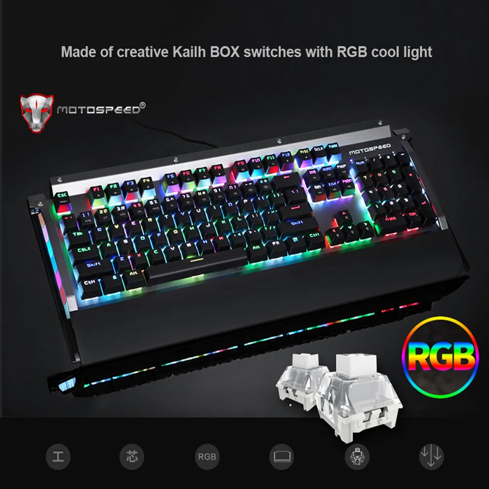 Motospeed CK98 игровая клавиатура синий переключатель механическая клавиатура RGB подсветка 104 клавиш анти-ореолы для игр Kailh коробка
