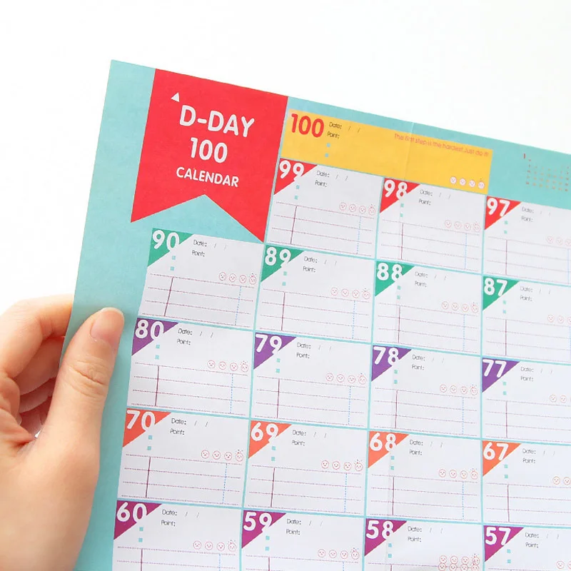1PCS 61* 44.3cm New Superdeal 100 Day Countdown Calendar Learning Schedule  Periodic Planner Table Gift For Kids Study Planning