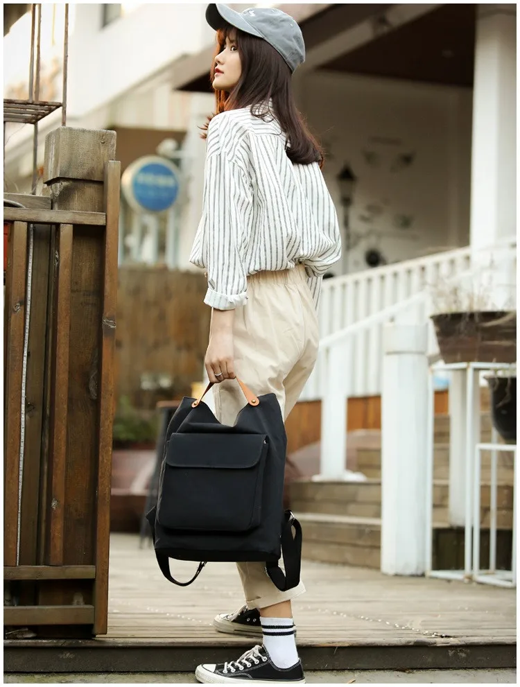 MJ Cotton Backpack Women Versatile School Bag Large Casual Travel Bag for Teenage Girls (3)