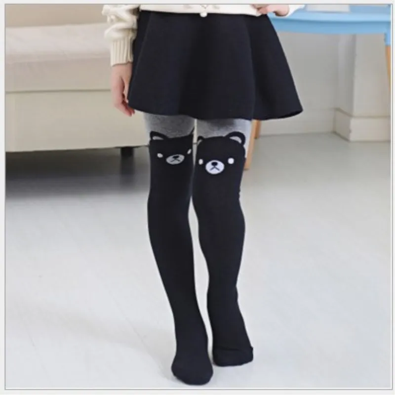 Spring Girls Cartoon Tights Elastic Waist Knitted Stitching Pantyhose Stocking