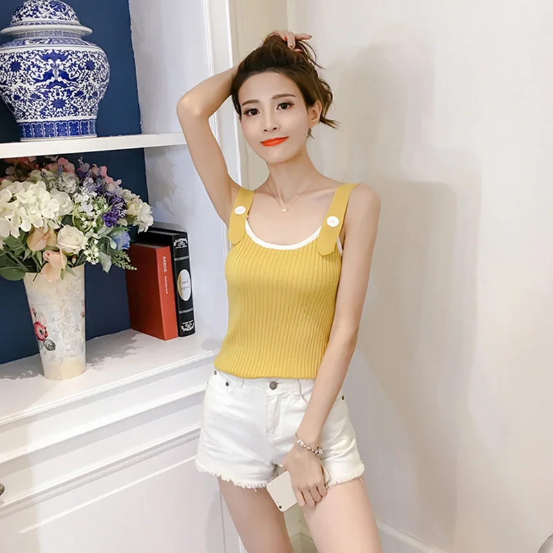 Aliexpress.com : Buy Women Knitted Wide Straps Camisole Tops Korean ...