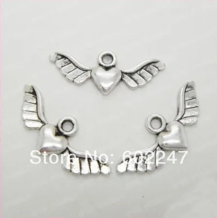 

Free Shipping Tibetan Silver Love Heart with Angle Wings Cabochon Pendant Finding Bead Making Wholesales, 200pcs/lot
