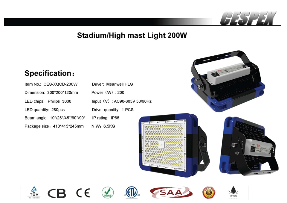 IP66 холодной ковки алюминиевый светодиодный стадион свет 200 Вт-1440 Вт высокой мачте Светодиодный прожектор AC110V 220 В футбольное поле светодиодный Стадион Света