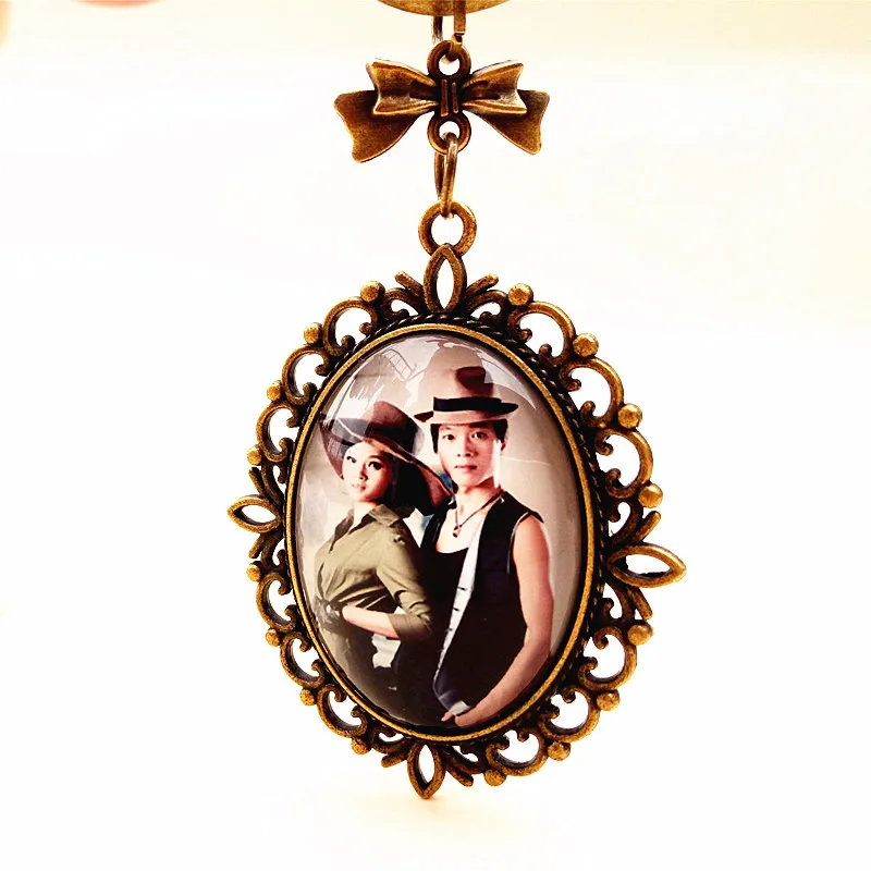 

Classical Crystal Retro Bronze Color Pendant Frame Double-sided Circular Moonlight Gemstone Key Button Photo Customization
