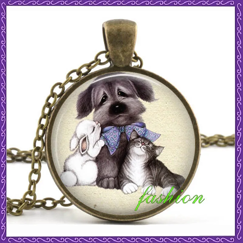 Dog cat rabbit necklace Doggie kitten friendship pendant Cute funny dog