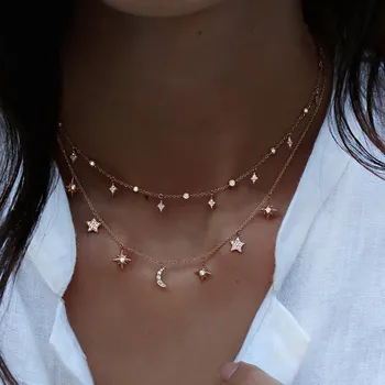 bls-mircale Multi Style Crystal Stone Stars Moon SunDangle For Women Girls Vintage Multilevel Summer Bohemian Geometric Jewelry