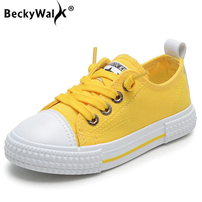 BeckyWalk/детская обувь для девочек; детская парусиновая обувь; спортивная обувь для мальчиков; кроссовки ярких цветов на шнуровке; детская повседневная обувь; CSH649