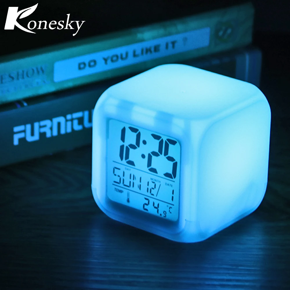 

Cute Square LED Mini Night Light Baby Child Kids Gift bedrooom Desk Decoration with LCD Digital Thermometer Alarm Clock function