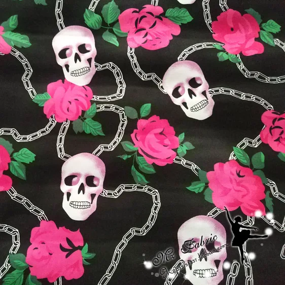 

50x150cm Black rose Skull 100%Cotton Fabric Patchwork Red rose Printed Quilting Fabric Sewing Material DIY Clothing Dress