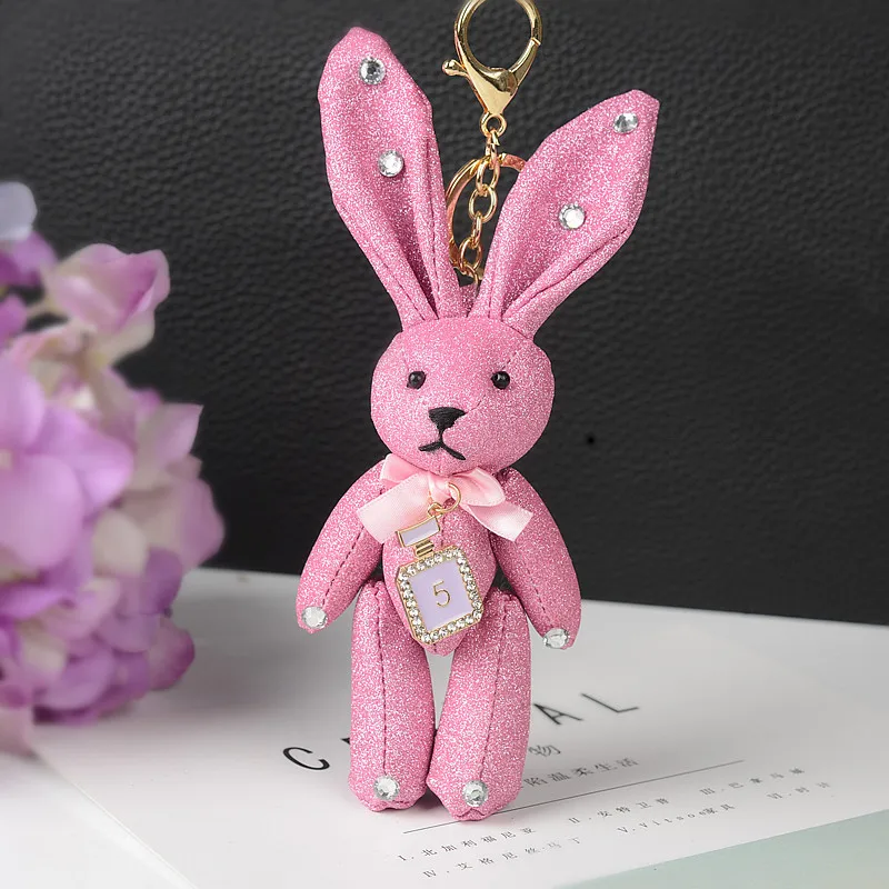 

Felyskep Cute Fluffy Keychain Mini Rabbit Key Chain Cloth Keyring for Women Bag Charm Car Pendant Key Ring 264WA