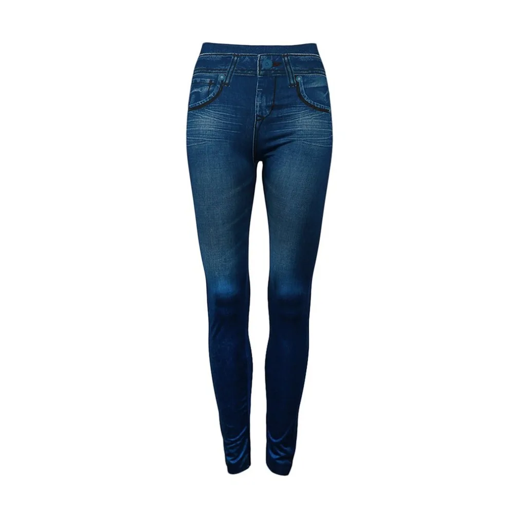 

Women Denim Jeans Seamless Skinny Leggings Stretchy Slim Pants Fake Pockets Fashion Elastic Solid Color Leggings A33
