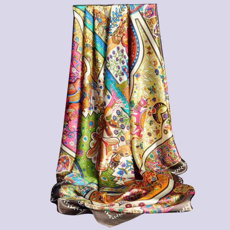 Квадратный платок из натурального шелка с принтом для женщин, роскошный большой шарф из натурального шелка, платок, платок 108x108 см - Цвет: Color 6