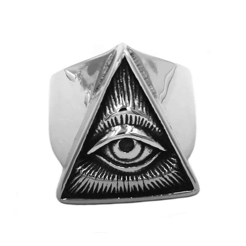 

Illuminati Pyramid Eye Ring 316L Stainless Steel Jewelry All Seeing Eye Motor Biker Hip Hop Men Boys Ring Wholesale SWR0826A