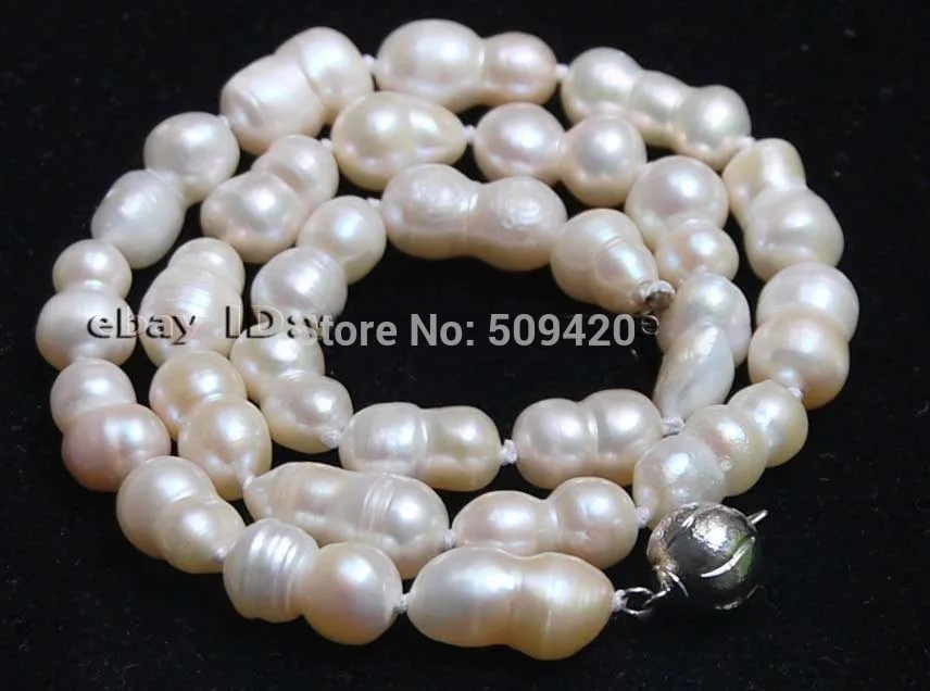 

Free Shipping 8-12MM Real South Baroque white akoya cultured pearl necklace 18