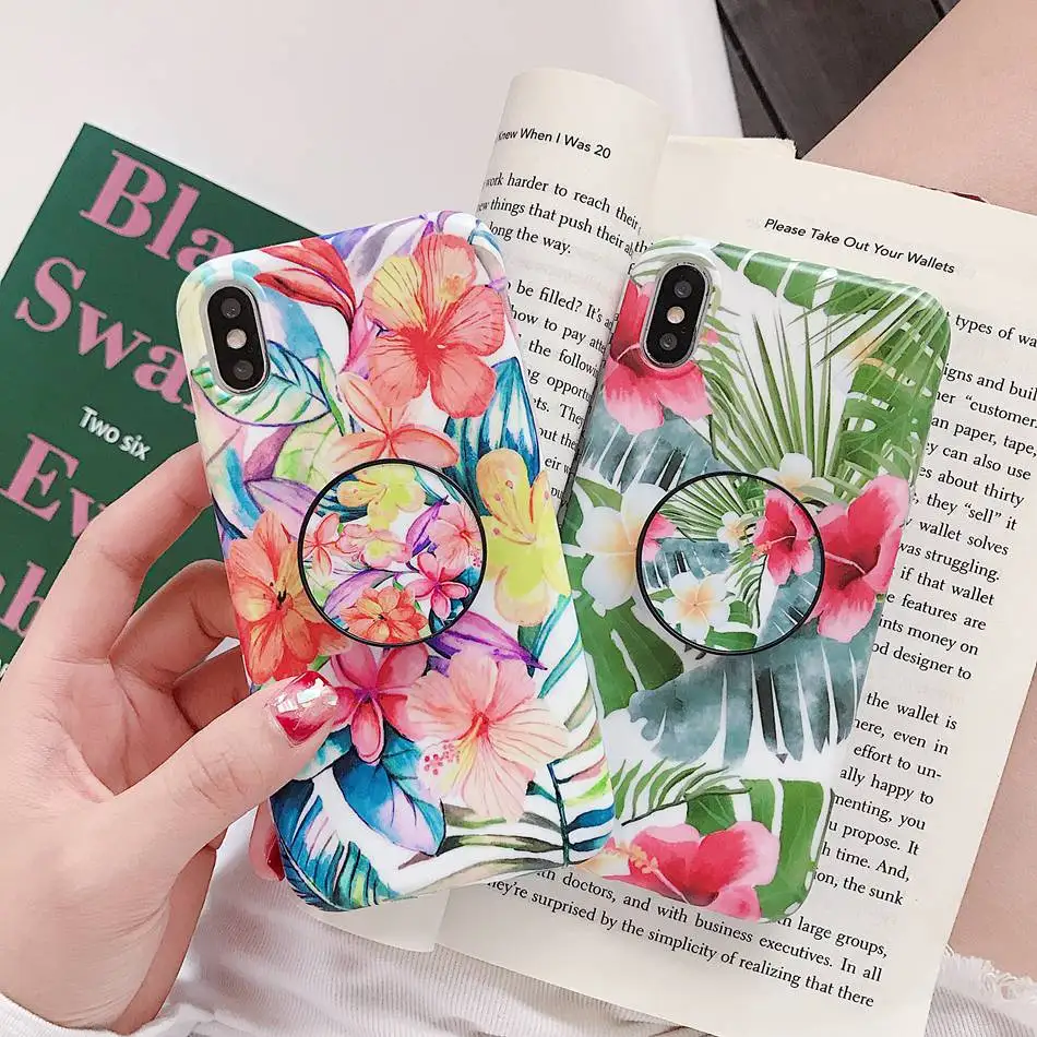 Para iPhone 7 Plus XR X XS X Max caso piña Hojas de arce plegable soporte de la cubierta del soporte para iPhone 6 6 s más suave TPU de Coque