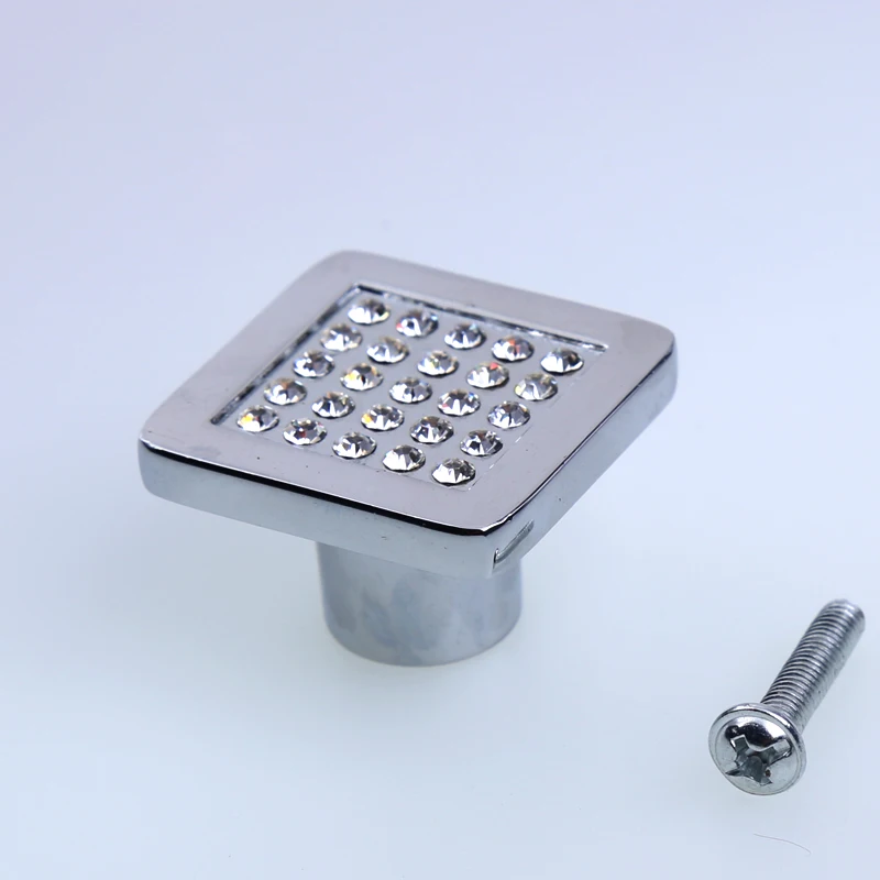 32mm Modern fashion rhinestone drawer tv knobs pulls silver