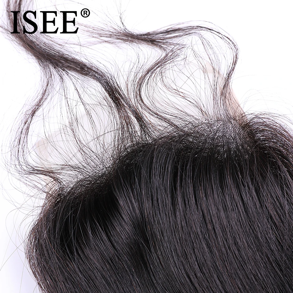 ISEE волос бразильский закрытие свободная волна 4*4 швейцарский шнурок человеческих волос Кружева Закрытие С Детские волосы натурального цвет