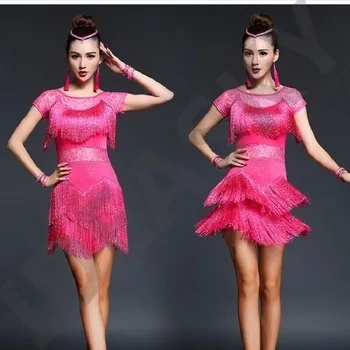 competition costumes for women clothes with fringes fringe dress cheap latin red salsa gold dance clothes sexy tang sequin adult