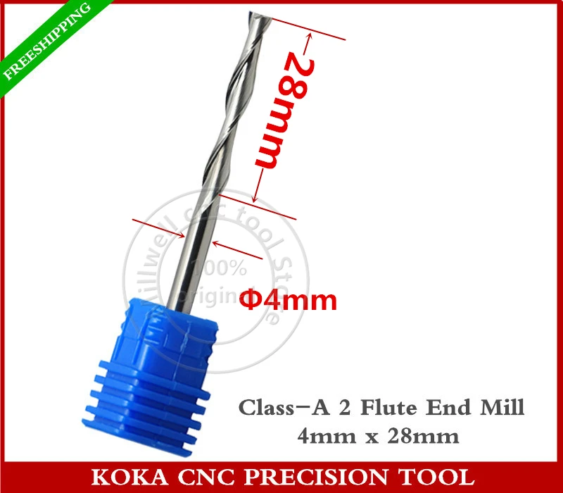 

4mm*28mm,Freeshipping,CNC machine insert router bit,solid carbide milling,Class-A 2 flute end mill,PVC,MDF,Hard wood,Acrylic