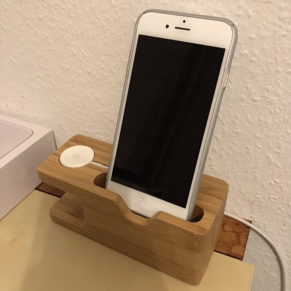 Настольная подставка 2 в 1 из бамбукового дерева для iPhone iPad планшетов телефонов