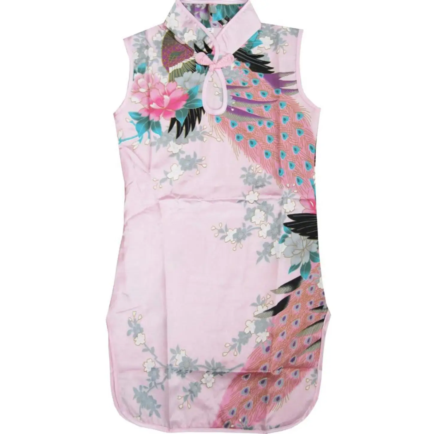 Sunny Fashion платья для девочек платье Цветок Девушка Платье Розовый Павлин Шелк Cheongsam