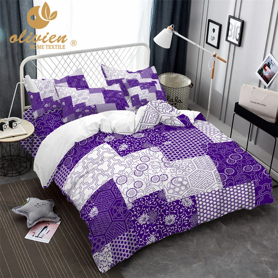 Plaid Bedding Set Square Duvet Cover Queen Purple King Size