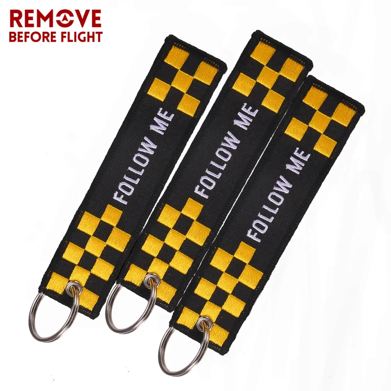 

3 PCS/LOT Fashion Follow Me Key Ring Embroidery Priority Portachiavi Key Ring Chain Sleutelhanger Remove Before Flight llaveros