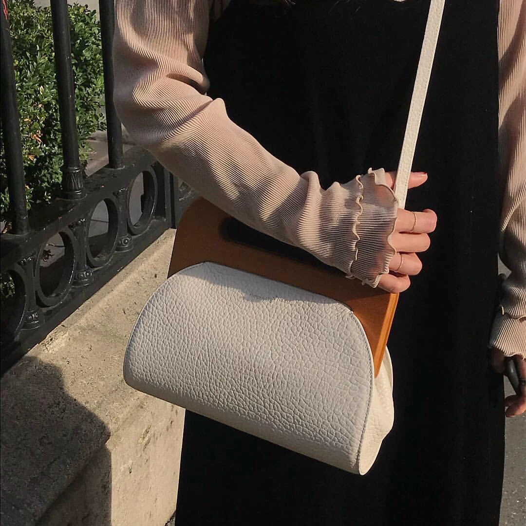 Frauen Holz Griff Handtasche Holz Clip Casual Schulter Tasche Diagonal Solide Farbe Vintage Tasche Umhängetasche