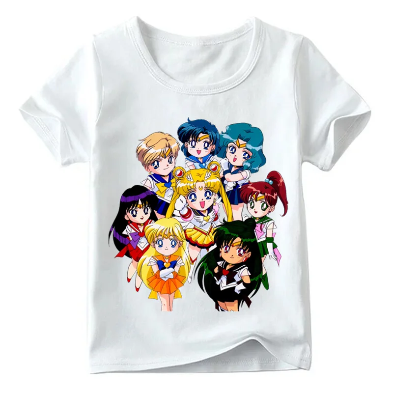 Забавная детская футболка с принтом Сейлор Мун Летняя коллекция года, Camiseta, белые топы для маленьких девочек от 2 до 10 лет, детская одежда HKP5195 - Цвет: White H