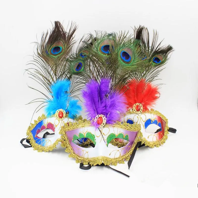 Colorful Painted Peacock Feather Mask Women Venice Princess Masks Party Decoration Halloween