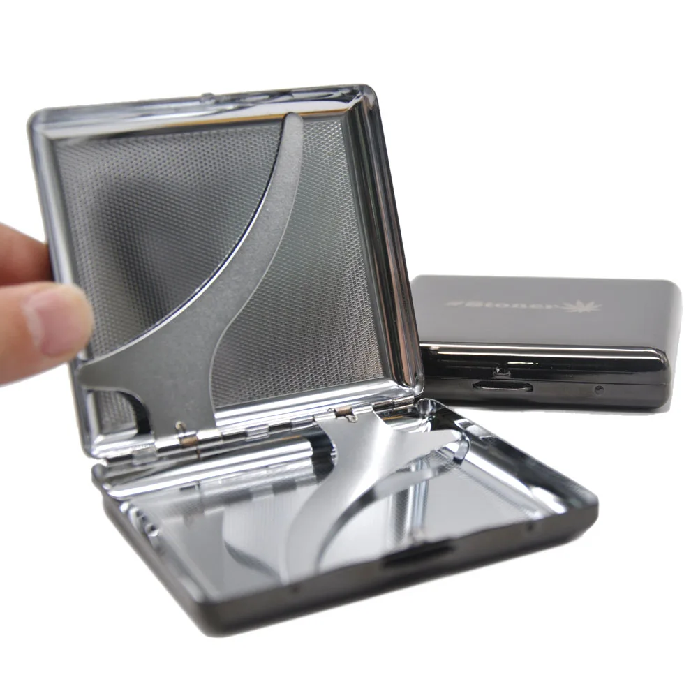 "420" Pattern Ice Rainbow Color Metal Cigarette Case(90x80MM) Hold 20 Regular Size Cigarettes(85mm*8mm) With 2 Clips