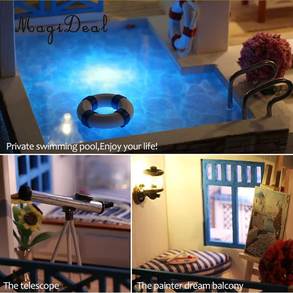 1:24 Scale DIY Handcraft Miniature Project Kit Wooden Dolls House Model Sidi Bou Said Town Home Display Collectibles