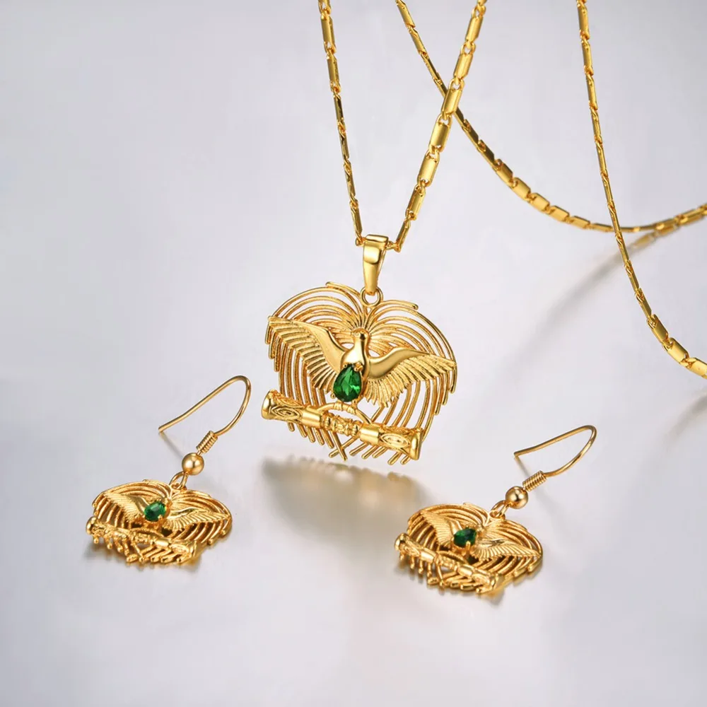 

Kundu Bird of Paradise Necklaces Set for Women Gold Color Africa PNG Jewelry