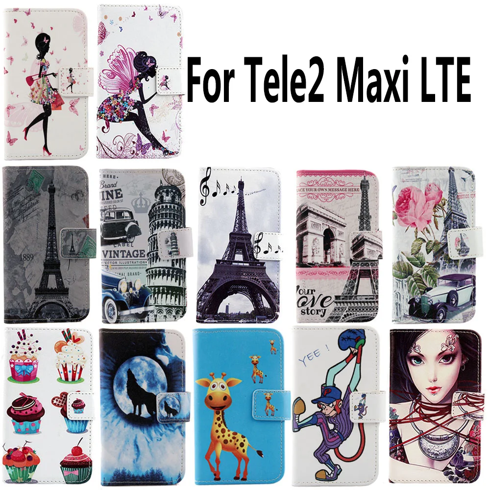 

For Tele2 Maxi LTE Optional Painted PU Flip Leather Case Protective Case Cover Skin