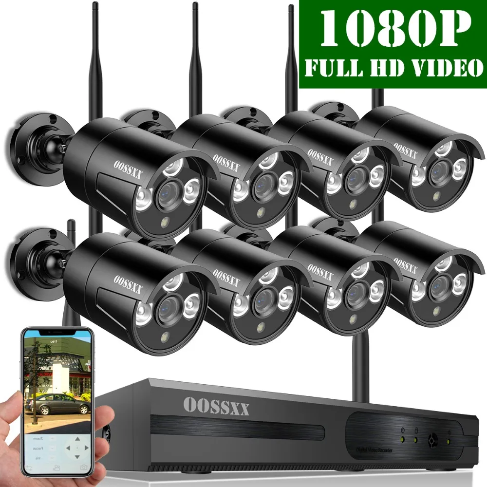 

OOSSXX 8CH 1080P Wireless NVR Kit Wireless CCTV Camera System 2.0MP Indoor Outdoor IP66 IP Camera P2P Video Surveillance System
