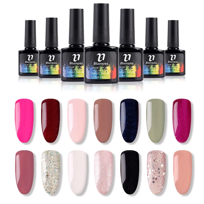 

14 Colors Colorful Nail Polish 15ml UV Gel Nail Polish Matte Glitter Varnish Lacquer Reinforcement Soak Off Nail Gel Nail Art
