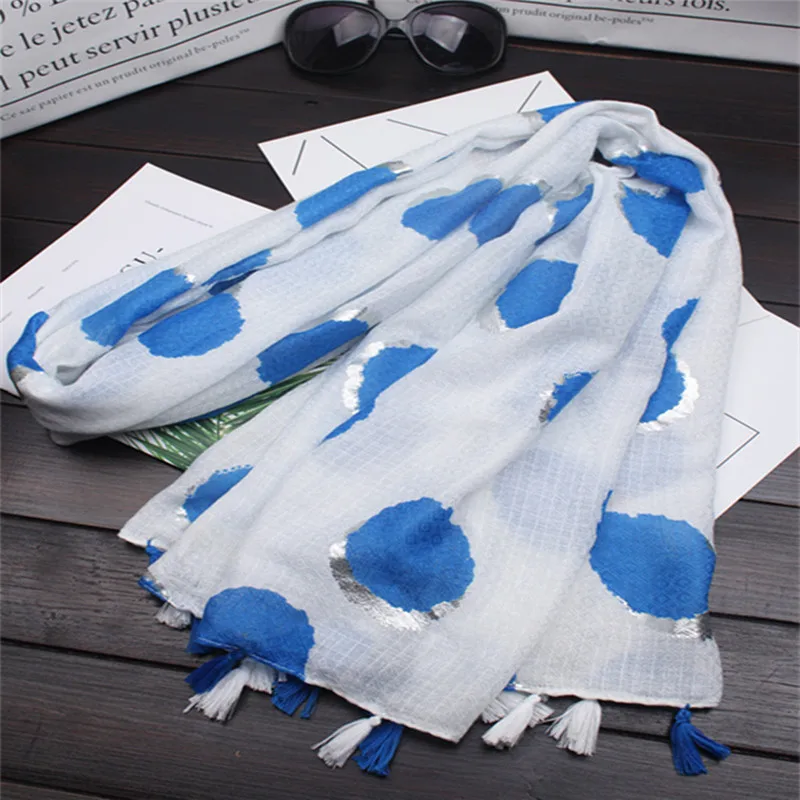 Тип хлопковый и льняной шарф в горошек для девочек на весну, студенческий шелковый шарф, летняя художественная морская накидка с кисточками, 10 шт