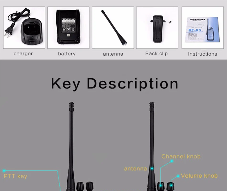 (6 шт.) BaoFeng UHF двухканальные рации BF-A5 16CH VOX + скремблер характеристики 2 способ радио