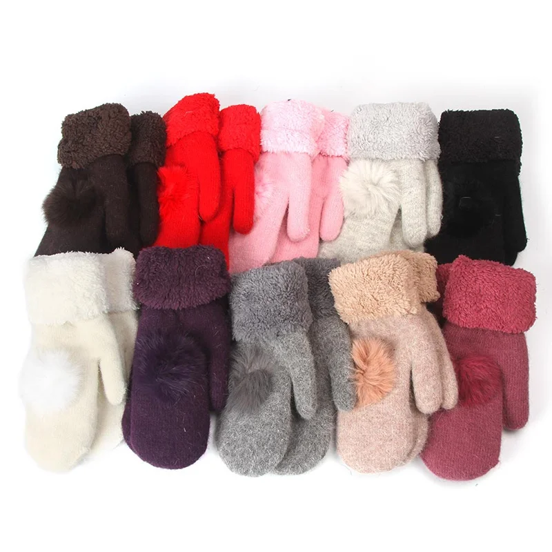 Hot Sale Fashion Winter Fingerless Gloves Mittens For Women Fur Pom