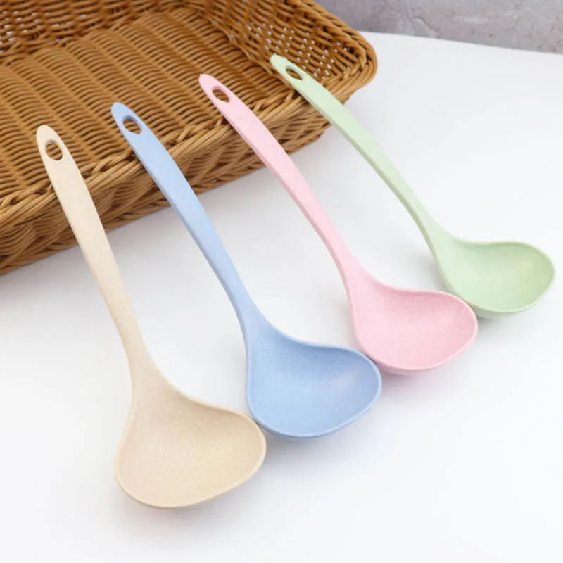 

1Pc Tableware Wheat Straw Spoon Rice Ladle Long Handle Soup Spoon Family Meal Dinner Scoops Kitchen Cooking Tool