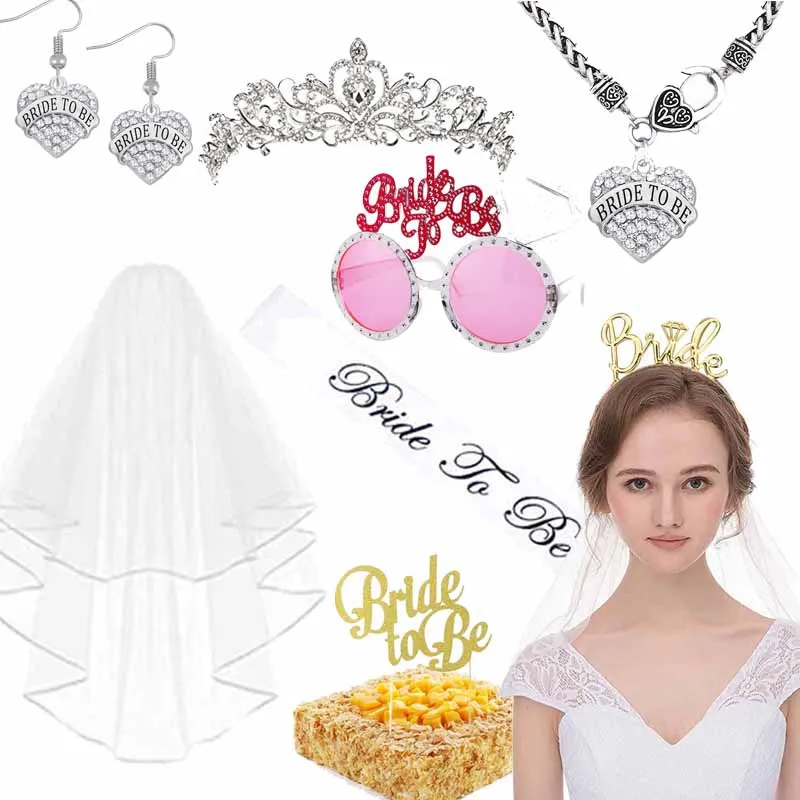

Team Bride Tribe Bridesmaid Tiara Crown Bachelorette Party Bride to Be veil sash cake topper Wedding Bridal Shower Decoration