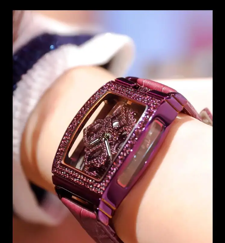 Элитный бренд полые 3D повернуть циферблат счастливые часы для женщин diamond Часы пояса из натуральной кожи кварцевые водонепроница