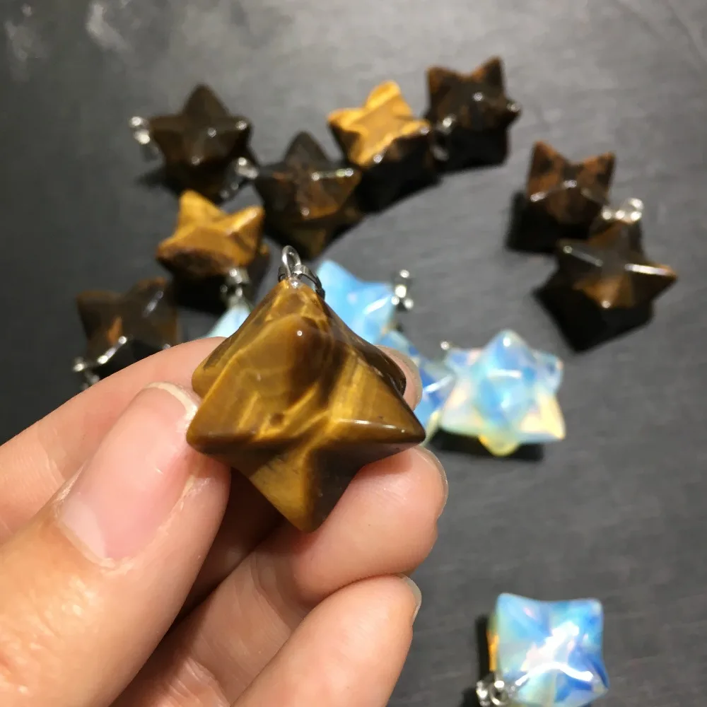 

1pcs Natural tiger's-eye Quartz crystal Stone Merkaba Pendant Necklace Healing natural stones and minerals