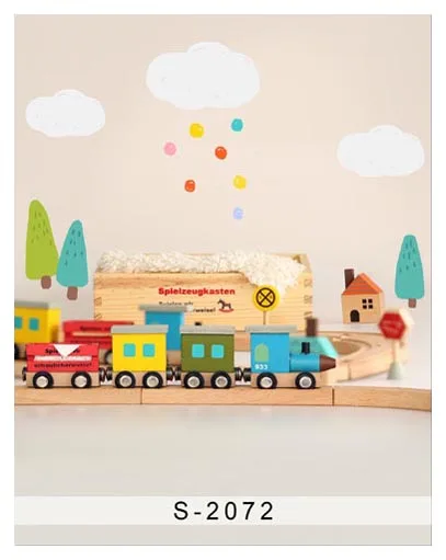 

8 ft Vinyl print cloth building block train photography backdrops for newborn kids photo studio portrait background props S-2072